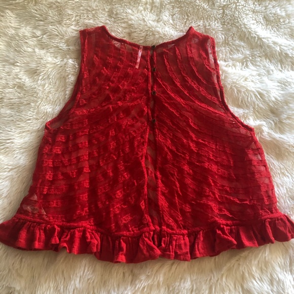 Free People She's a Doll Sheer Red Lace Crop Top. - Picture 8 of 9
